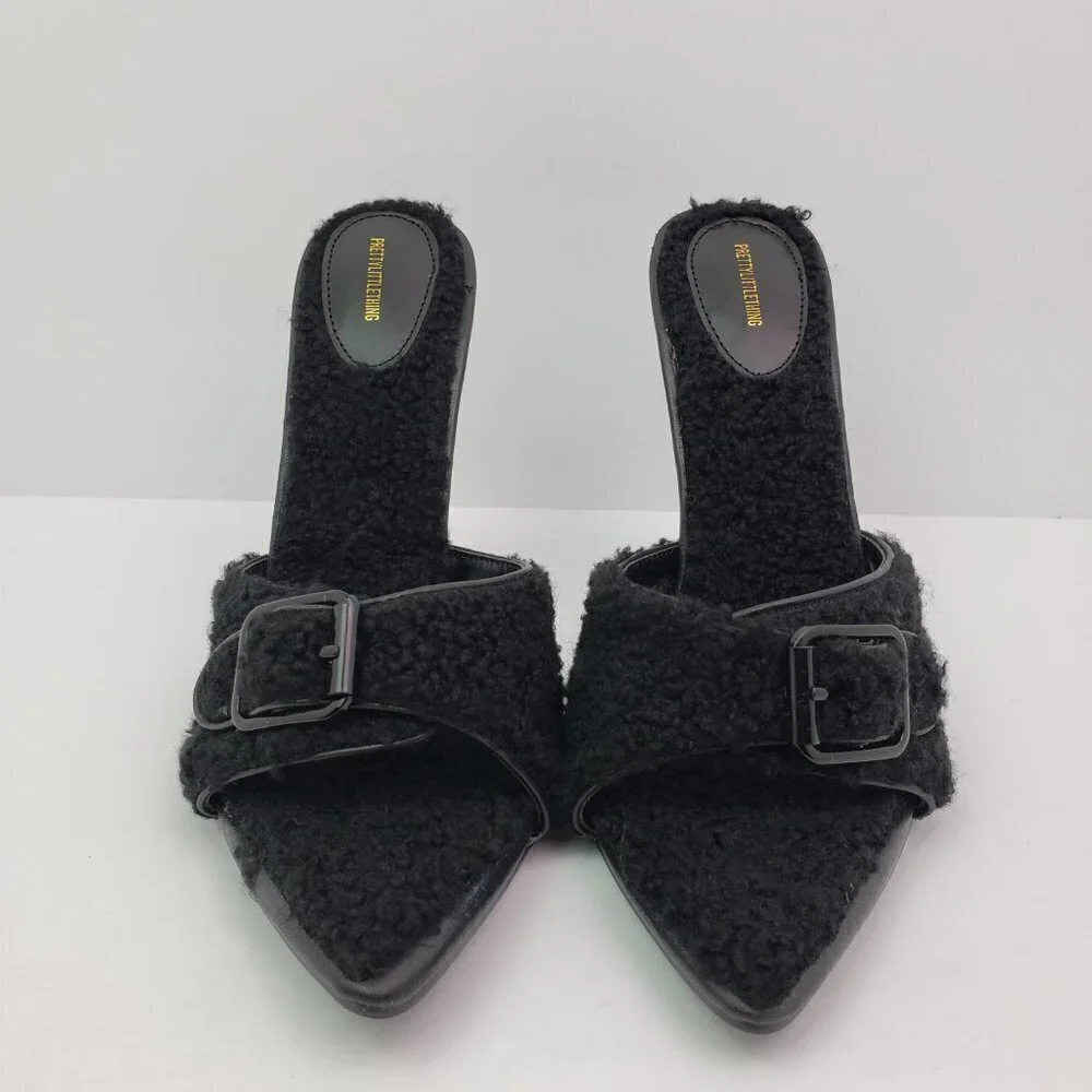Pretty Little Thing Womens Size UK 4 US 6 Black Teddy Point Buckle 4.5